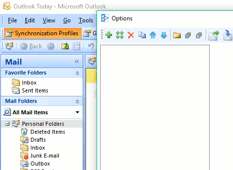 Outlook synchronization profiles screenshot